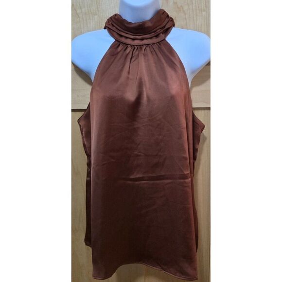 Sleeveless Halter Neck Top With Bow Back Skies Are Blue Size M Brown - Picture 2 of 8